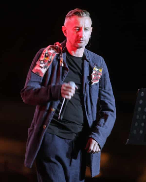 ‘There have been voices saying that it is not worth writing about the war until it is over’ … Serhiy Zhadan last year in Kyiv during a concert for the 30th anniversary of Ukrainian independence.