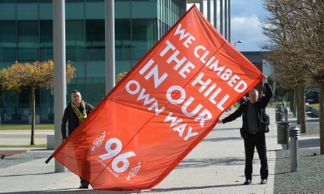 A banner outside the Hillsborough inquest building.