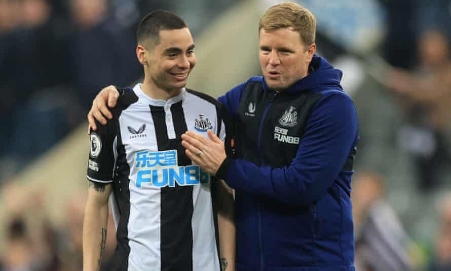 The Newcastle manager, Eddie Howe, praises match-winner Miguel Almirón after the game.