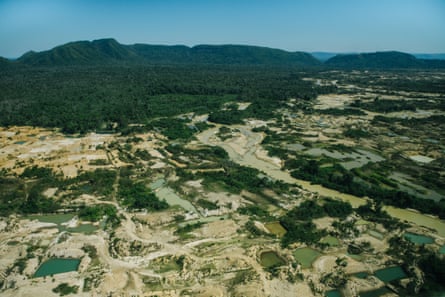 An illegal mine seen form the air in Yanomami Indigenous territory.