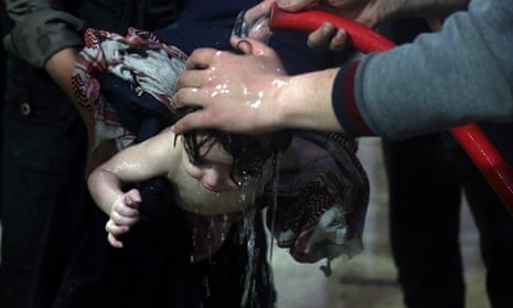 A photograph reportedly of a child being treated in a hospital in Douma after a suspected chemical attack on 7 April 2018.