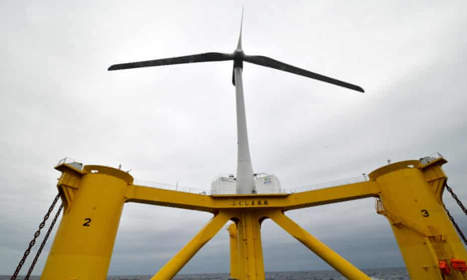 A floating wind turbine in Japan, off the coast of Naraha in Fukushima. 