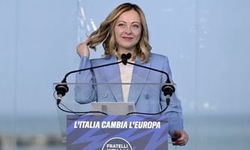Prime minister Giorgia Meloni during a campaign meeting of the far-right Brothers of Italy party.