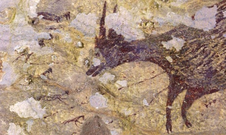 Detail of the the cave art discovered in Sulawesi