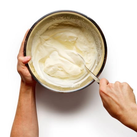 5 Whip the cream until it forms soft peaks, then add the yoghurt and any other flavourings of choice