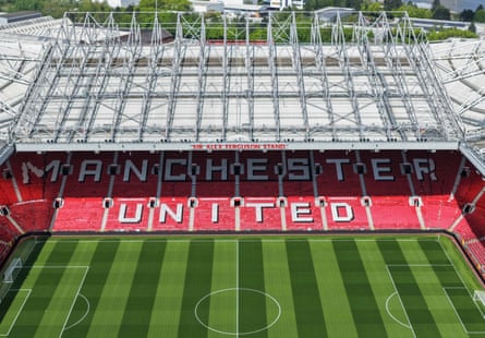 An aerial view of the Sir Alex Ferguson stand at Old Trafford during the Premier League match between Manchester United and Brentford