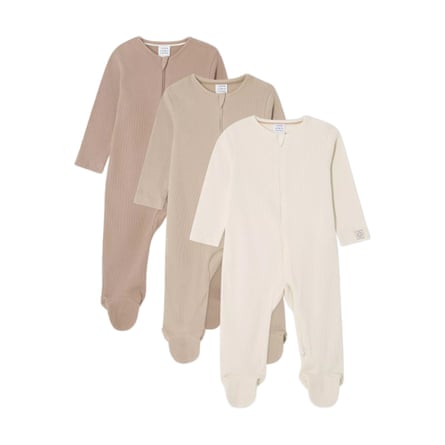 John Lewis Baby Cotton Two Way Zip Ribbed Cotton Sleepsuit, Pack of 3, Multi