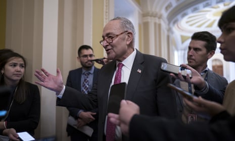 Chuck Schumer speaks with reporters at the Capitol in Washington DC Wednesday.