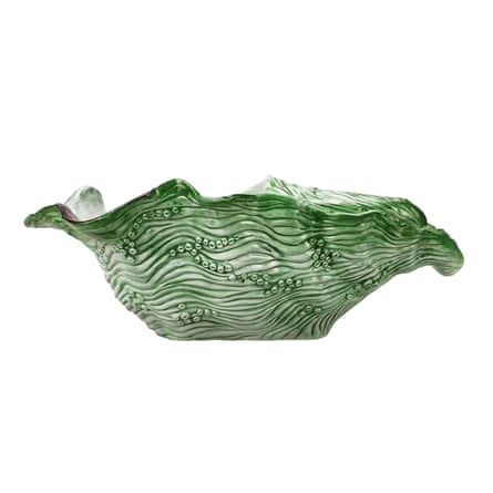 Green ceramic bowl in shape of oyster