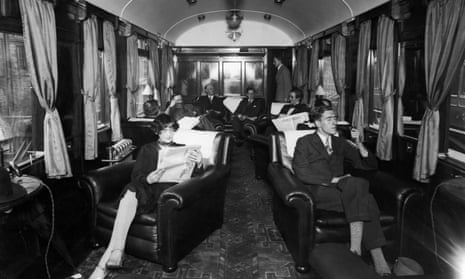 The first-class lounge on board a London Midland & Scottish Royal Scot train in 1928.