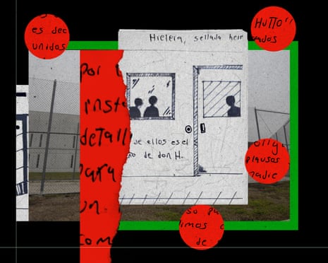 Graphic illustration of white, green, red, and black, with a hand-drawn image in the center.