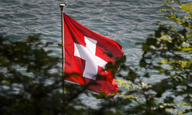 A Swiss flag above Lake Lucerne
