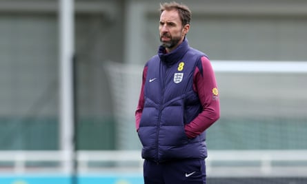 Gareth Southgate looks on during a training session in March 2024