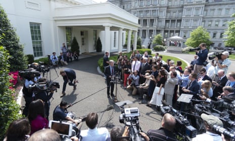 John Bolton speaks to the media in Washington.
