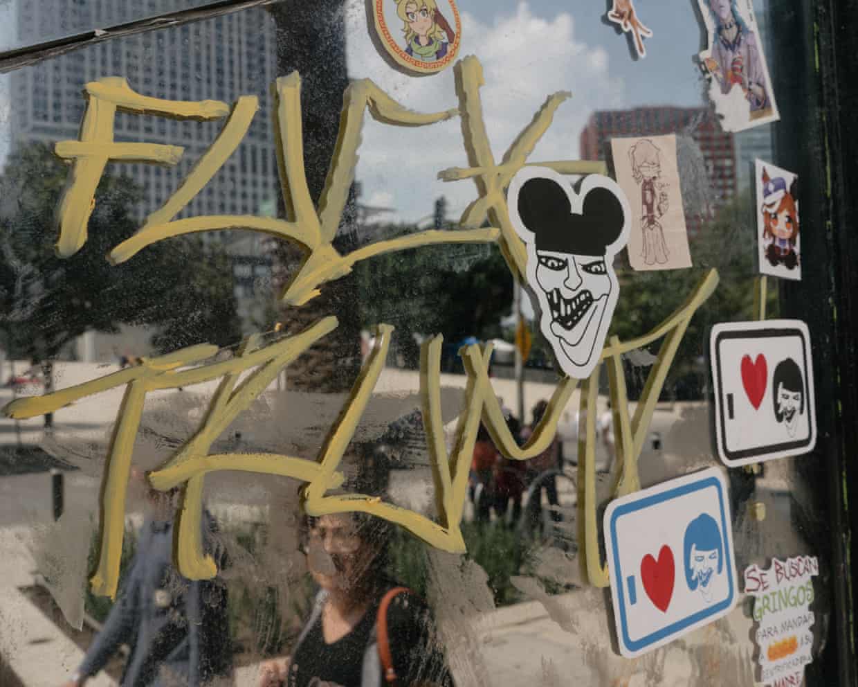 ‘Fuck Trump’ graffiti on a window
