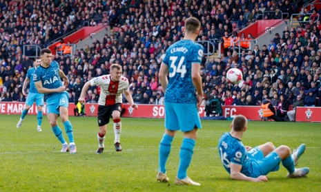 Tottenham's Ivan Perisic (left) scores his side's third goal.