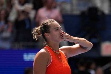 Sabalenka celebrates.
