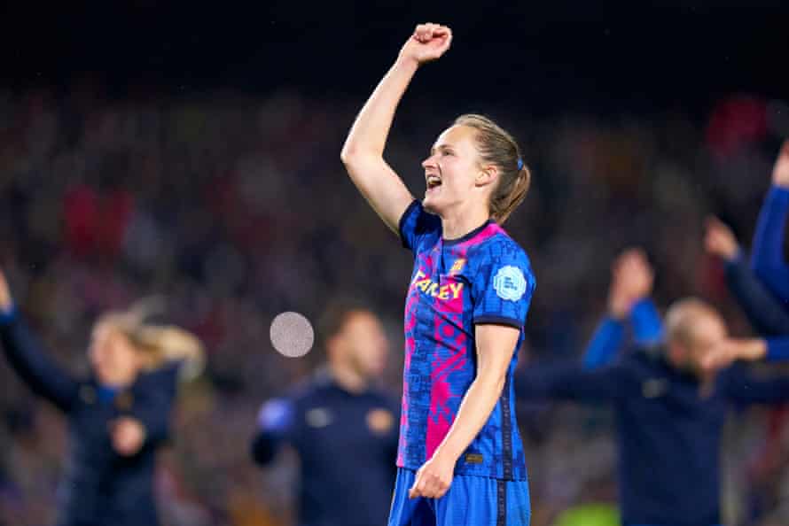 Player of the match Caroline Graham Hansen celebrates with the Barcelona fans.