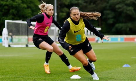 Steph Houghton (left) and Fran Kirby train at England’s St George's Park base.