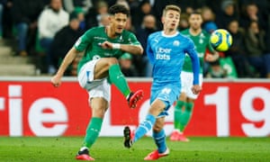 William Saliba (left) in action for Saint-Étienne against Marseille in February.