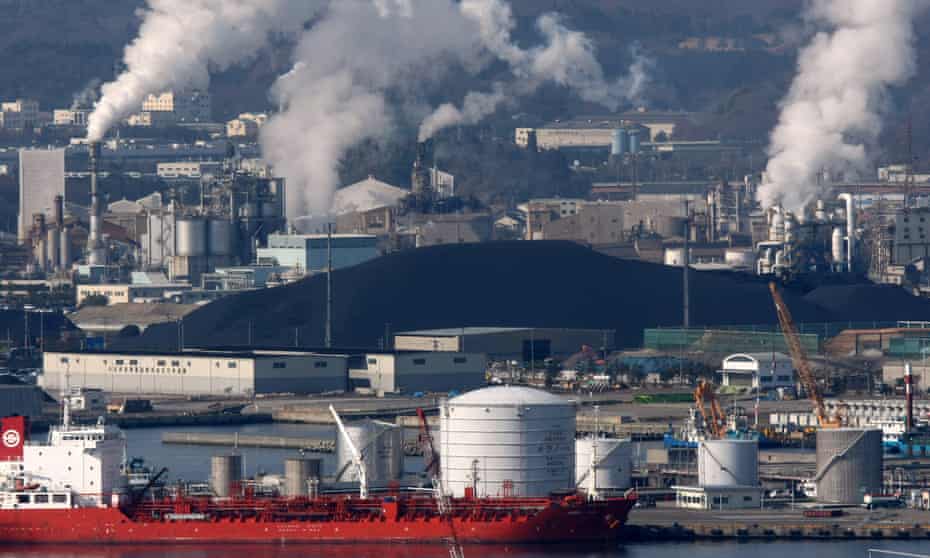 Coal stockpiled at Onahama port in Iwaki City, Fukushima, Japan.