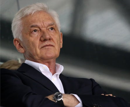 Gennady Timchenko watches an ice hockey match in Sochi, Russia, in 2019