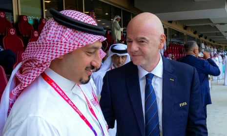 Saudi Football Federation president Yasser Al-Mishal with Fifa president Gianni Infantino at the Fifa World Cup in Qatar