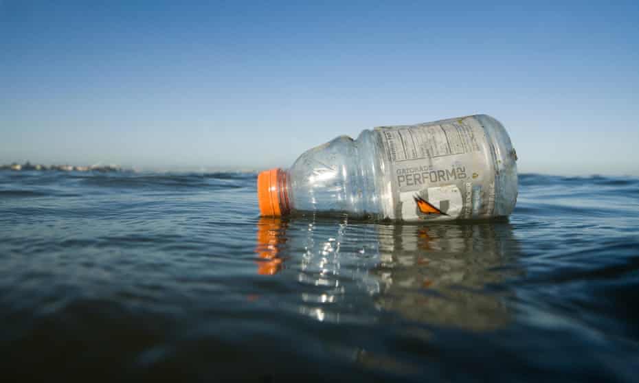 A plastic bottle floating in the ocean in the San Francisco bay. An estimated 7tn pieces of microplastics flow into the San Francisco bay via stormwater drains.