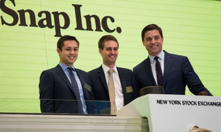Snap Inc CEO, Evan Spiegel (centre), is one of the few who has declined a significant acquisition offer from Facebook.