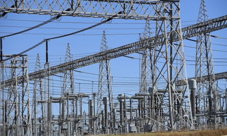 High voltage electricity transmission lines at the Liddell Power Station in Muswellbrook, New South Wales.