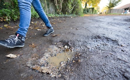‘People need access that is fit for purpose’ … a pothole on Whitebarns Lane in Furneux Pelham.
