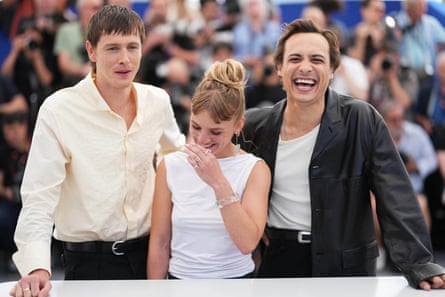 Urchin director Harris Dickinson (left) with Megan Northam and Frank Dillane at the Cannes film festival.