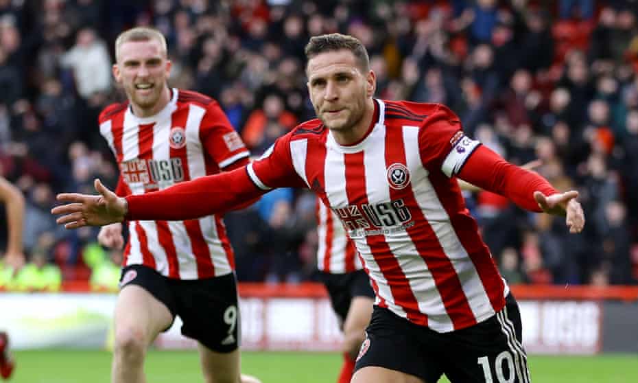 Billy Sharp, here celebrating a goal against Bournemouth, and his Sheffield United teammates are fifth in the Premier League.