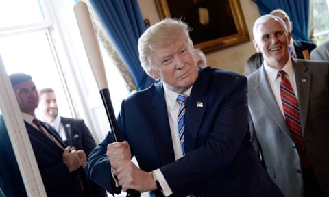 Donald Trump holds a Marucci baseball bat during a ‘Made in America’ product showcase at the White House Monday.