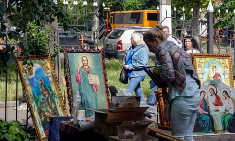 Religious icons were reportedly removed from the church to be cleaned by locals in Odesa, southern Ukraine.