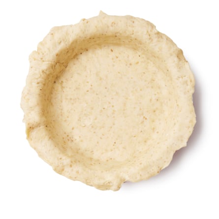 use one half of the pastry to line a deep pie dish about 23cm in diameter, making sure there’s enough slightly to overhang the sides all the way around. Cover completely and chill for at least two hours and up to 24.