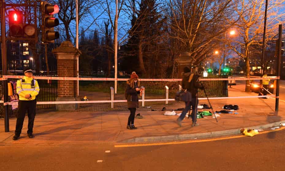 The scene in Mile End, east London following a knife attack on Thursday.