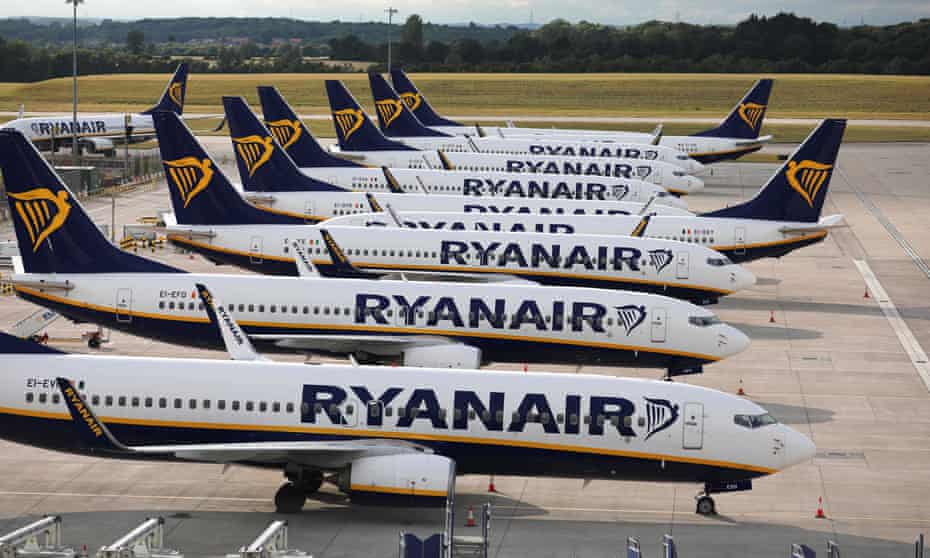 Ryanair planes parked at Stansted airport