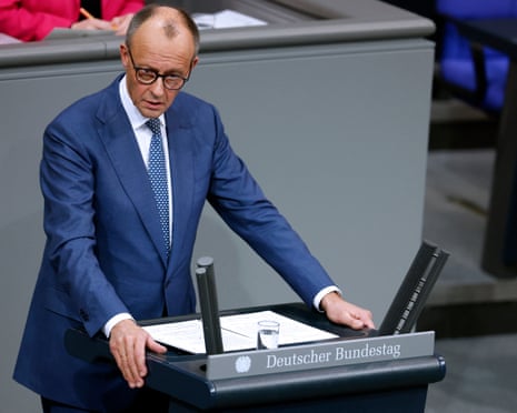 German chancellor Friedrich Merz addresses MPs at the Bundestag in Berlin.