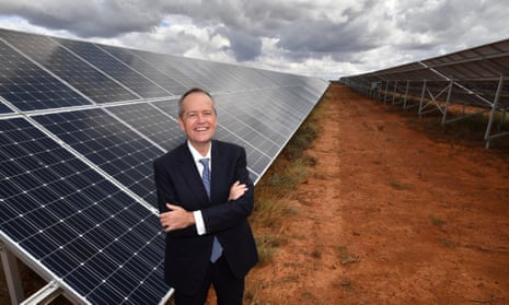 Bill Shorten at a solar farm in South Australia. The Labor leader will on Saturday promise to establish a National Environment Protection Authority