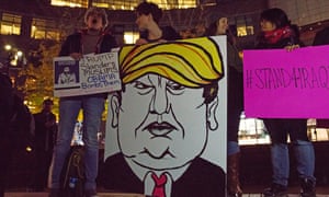Figure of fun: a rally in New York last week against Donald Trump’s call for a ban on Muslims entering the US.