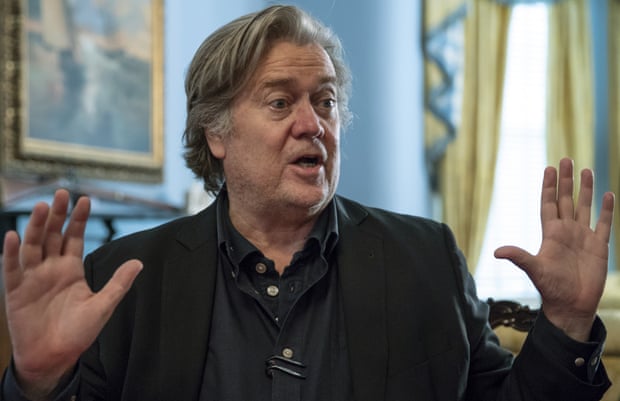 Steve Bannon, US president Donald Trump's former chief strategist, during an interview with The Associated Press, Aug. 19, 2018, in Washington.