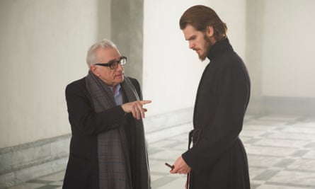 Scorsese directing Adam Garfield during the filming of Silence.