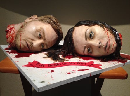 Severed heads on a plate. Natalie Sideserf designed this cake for her wedding