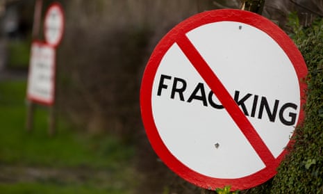 An anti-fracking sign overlooking Roseacre Wood, on the Fylde in Lancashire