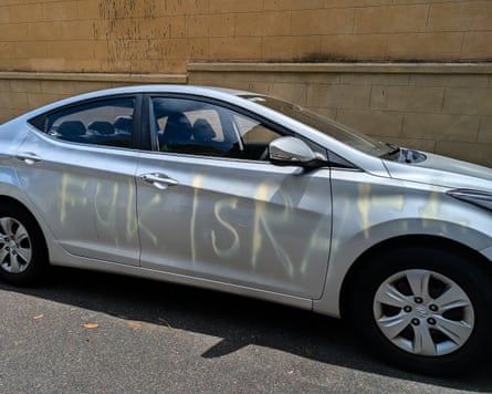 One of the cars vandalised in Woollahra.