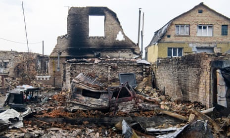 house with garage destroyed in Ukraine