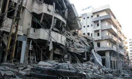 The remains of buildings in the southern Lebanese port city of Tyre a day after an Israeli strike