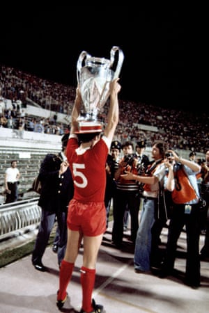 Ray Kennedy with the European Cup on his head after Liverpool's victory in the 1977 final