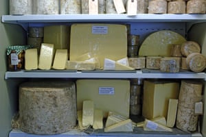 Selection of Cheddar Cheese on sale ina store in Cheddar Gorge Somerset England, UK.